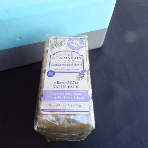 A La Maison Lavender Rosemary Olive Oil Soap 4 Bar Pkg. Imported - Picture 3 of 5